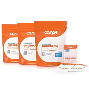 imageCarpe OntheGo Antiperspirant Underarm Wipes Pack of 3 Boxes for Sweat Blocking Deodorizing and Cleansing When Youre On the Move  45 Residue Free Individually Wrapped Wipes15 Count Pack of 3