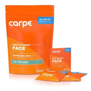 imageCarpe Sweat Absorbing Face Wipes 15 Facial Wipes Witch Hazel ampamp Tea Tree Oil Wipes Infused with Eucalyptus Energizing Refreshing and Soothing Sweat and Oil ControlTeaTree