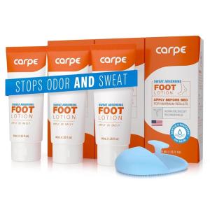 imageCarpe Sweat Absorbing Foot Lotion 3 Tubes WITH FREE APPLICATOR A dermatologistrecommended solution to stop sweaty smelly feet Helps prevent blisters Great for hyperhidrosisWith Applicator