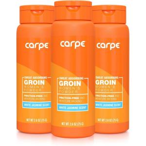 imageCarpe Sweat Absorbing TalcFree Body Powder for Women AntiChafing and Safe for Feminine Areas White Jasmine Scent26 Ounce Pack of 3