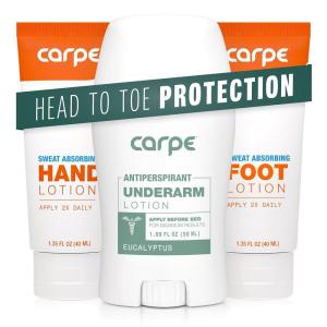 imageCarpe Sweat Absorbing Underarm Hand ampamp Foot Lotion Bundle Head to Toe Sweat Protection for Hands Feet and Underarm Dermatologist Recommended