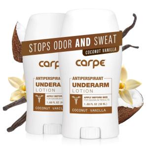 imageCarpe Underarm Antiperspirant and Deodorant Clinical strength antiperspirant with allnatural eucalyptus scent Combat excessive sweating and stay fresh Great for hyperhidrosis Pack of 3Coconut Vanilla